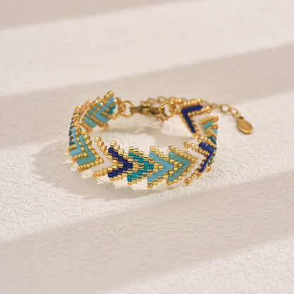 Blue Miyuki Beaded Bohemian Rainbow Arrow Handmade Stainless Steel Bracelet V888-ELOSUNG38324