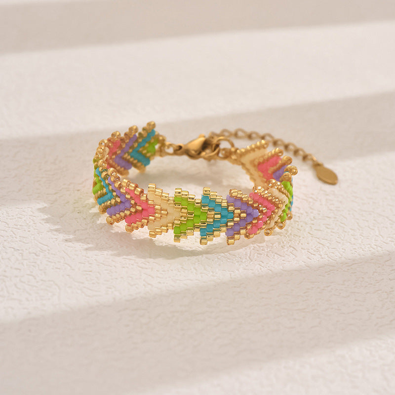 Rainbow Miyuki Beaded Bohemian Rainbow Arrow Handmade Stainless Steel Bracelet V888-ELOSUNG38325