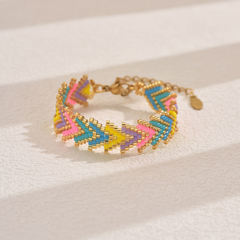 Dopamine Miyuki Beaded Bohemian Rainbow Arrow Handmade Stainless Steel Bracelet V888-ELOSUNG38326
