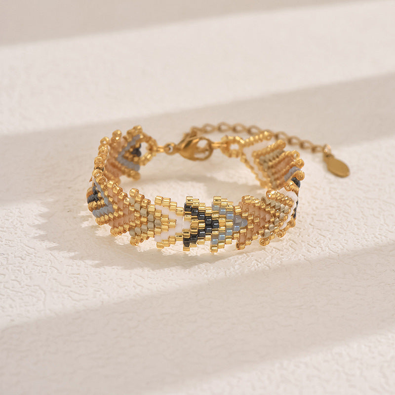 Gold-grey Miyuki Beaded Bohemian Rainbow Arrow Handmade Stainless Steel Bracelet V888-ELOSUNG38328