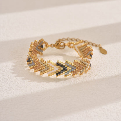 Gold-grey Miyuki Beaded Bohemian Rainbow Arrow Handmade Stainless Steel Bracelet V888-ELOSUNG38328