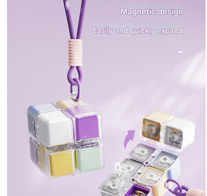 Black 8-Grid Magic Cube Pill Box with Lanyard - Portable Weekly Sealed Tablet Organizer & Dispenser V888-ELOSUNG38344