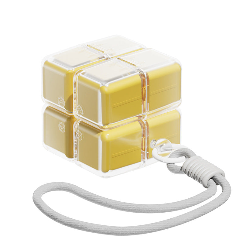 Yellow 8-Grid Magic Cube Pill Box with Lanyard - Portable Weekly Sealed Tablet Organizer & Dispenser V888-ELOSUNG38346