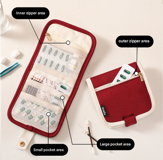 Beige Travel Medicine Pouch & Cosmetic Organizer - Large Capacity, High-End Storage Bag, Toiletry Bag V888-ELOSUNG38349