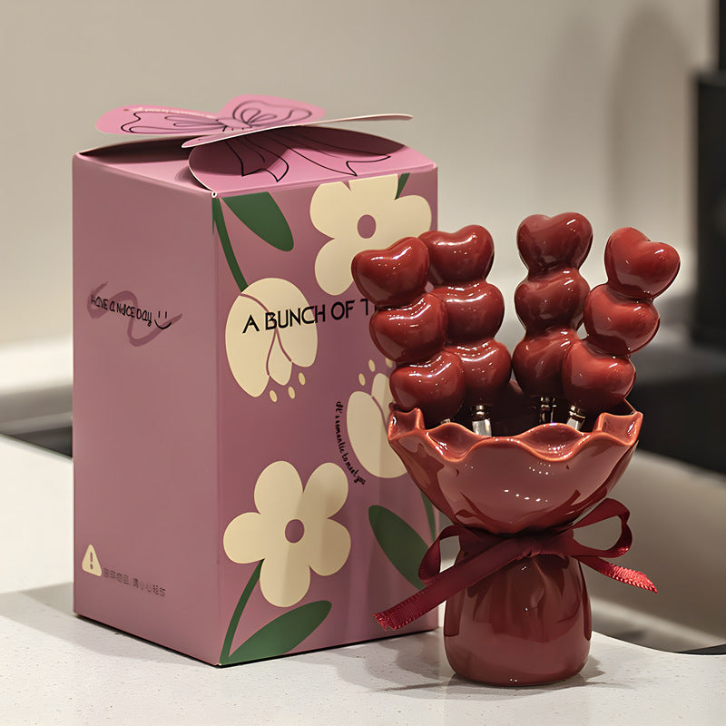 Red Cute Dessert & Fruit Forks with Ceramic Storage Jar - High-Value Creative Tableware Set V888-ELOSUNG38351
