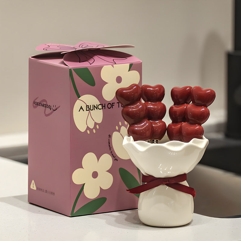 White Cute Dessert & Fruit Forks with Ceramic Storage Jar - High-Value Creative Tableware Set V888-ELOSUNG38352