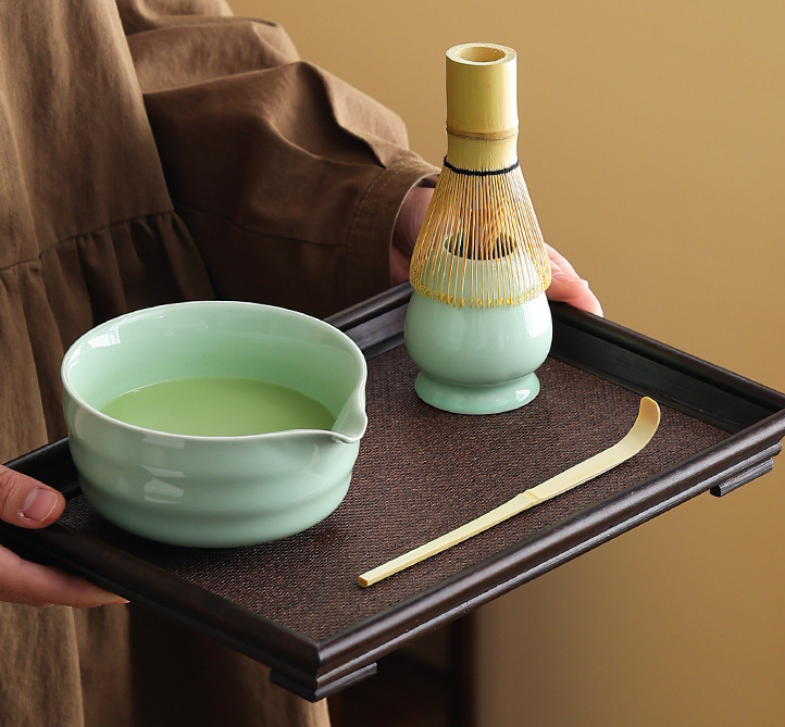 5-Piece Ceramic Matcha Tool Set - Spouted Bowl, Whisk, Holder, Sifter & Scoop for Japanese Matcha Tea Ceremony V888-ELOSUNG38360