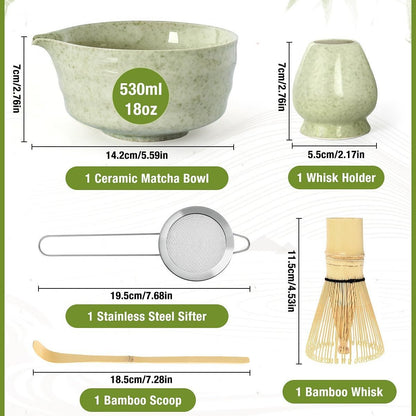 5-Piece Ceramic Matcha Tool Set - Spouted Bowl, Whisk, Holder, Sifter & Scoop for Japanese Matcha Tea Ceremony V888-ELOSUNG38360