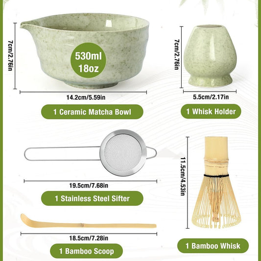 5-Piece Ceramic Matcha Tool Set - Spouted Bowl, Whisk, Holder, Sifter & Scoop for Japanese Matcha Tea Ceremony V888-ELOSUNG38360