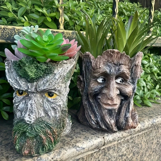 Resin Tree Stump Old Man Head Planter - Home & Garden Decor, Outdoor Pot Ornament V888-ELOSUNG38362