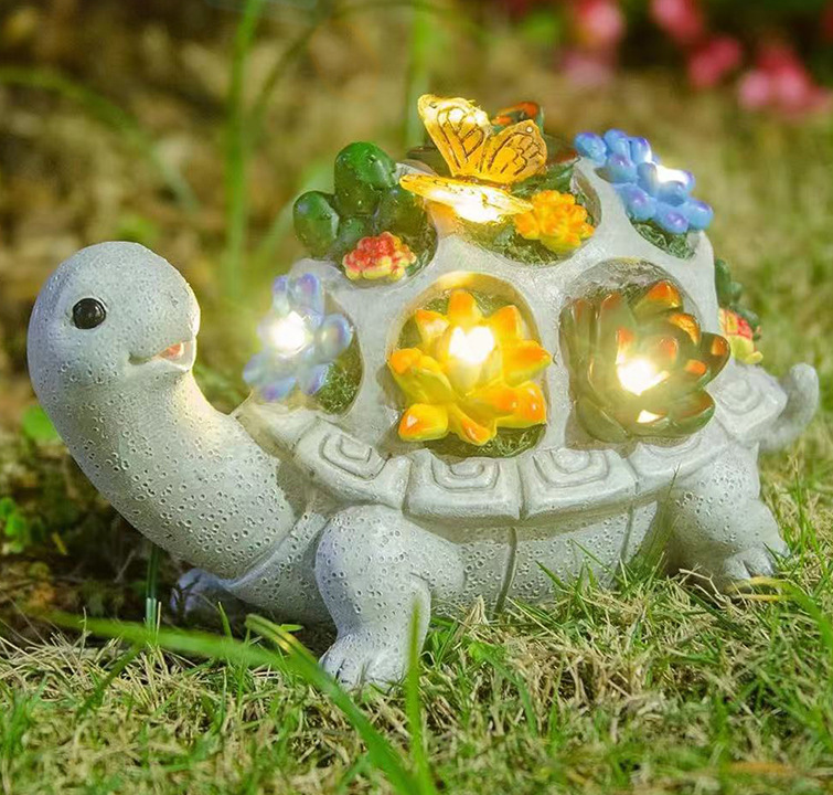 Solar Powered Succulent Turtle Figurine - Garden & Courtyard Ambient Light, Resin Craft Sculpture V888-ELOSUNG38368