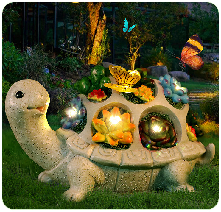 Solar Powered Succulent Turtle Figurine - Garden & Courtyard Ambient Light, Resin Craft Sculpture V888-ELOSUNG38368