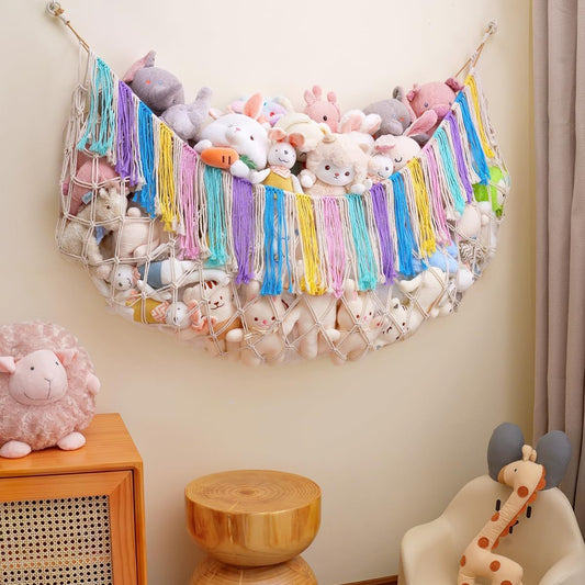 Black Hand-Woven Cotton Rope Plush Toy Hammock - Wall Organizer with Tassels, Decorative Toy Net (150 x 40cm) V888-ELOSUNG38371