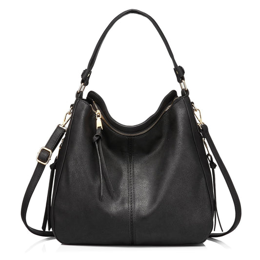 Black Foreign Trade Fashion Large Capacity Handbag - European & American Casual Crossbody Bag, Solid Color V888-ELOSUNG38379