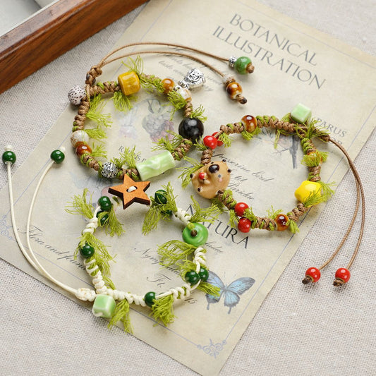 3-PCS Fresh & Whimsical Christmas Ceramic Braided Bracelet - Cartoon Animal Hand Rope, Artistic Hand Jewelry V888-ELOSUNG38386
