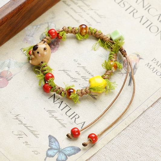 3-PCS Fresh & Whimsical Christmas Ceramic Braided Bracelet - Cartoon Animal Hand Rope, Artistic Hand Jewelry V888-ELOSUNG38386