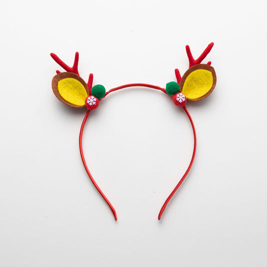 Two-tone Pom-pom Enchanting 5-Piece Christmas Antler Headband Set - Festive Brown Reindeer Hair Accessories V888-ELOSUNG38391