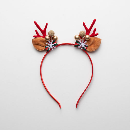 Golden Ball Snowflake Enchanting 5-Piece Christmas Antler Headband Set - Festive Brown Reindeer Hair V888-ELOSUNG38393