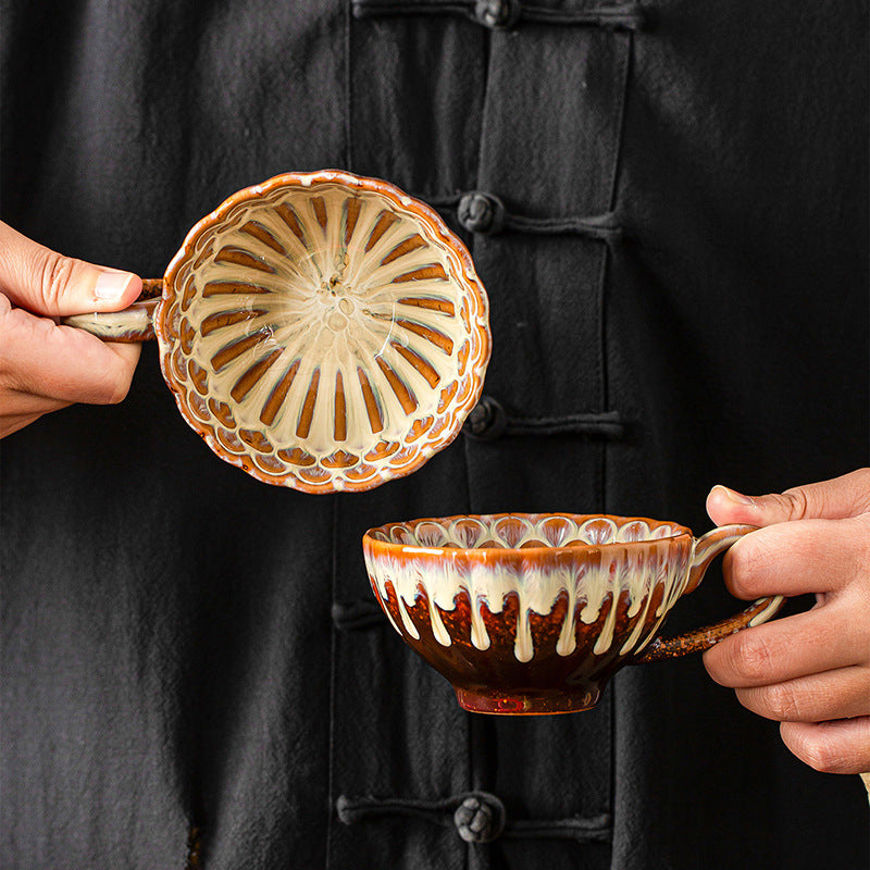 Beige-brown Creative Retro Kiln-Glazed Ceramic Cup - Exquisite Coffee & Afternoon Tea Mug, Home Milk Cup, V888-ELOSUNG38403