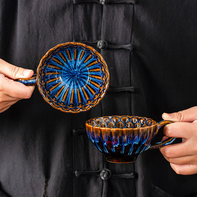 Blue-brown Creative Retro Kiln-Glazed Ceramic Cup - Exquisite Coffee & Afternoon Tea Mug, Home Milk Cup, V888-ELOSUNG38404