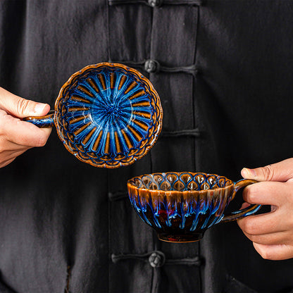 Blue-brown Creative Retro Kiln-Glazed Ceramic Cup - Exquisite Coffee & Afternoon Tea Mug, Home Milk Cup, V888-ELOSUNG38404