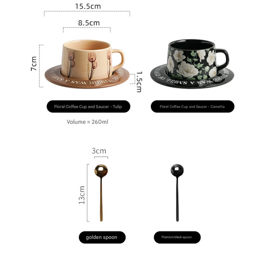 Brown Tulip Elegant Ceramic Coffee Cup & Saucer Set - Couples Gift Box, Premium Wedding & Bridesmaid Favor, V888-ELOSUNG38406