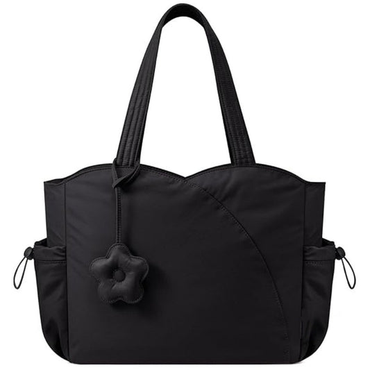Black Stylish 16-inch Women's Tote Bag - Teacher & Nurse Puffer Work Bag, Travel & Daily Handbag with Cup V888-ELOSUNG38408