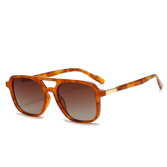 Amber tea Retro Double Bridge Square Frame Polarized Sunglasses - Driving Sun Protection Eyewear V888-ELOSUNG38412
