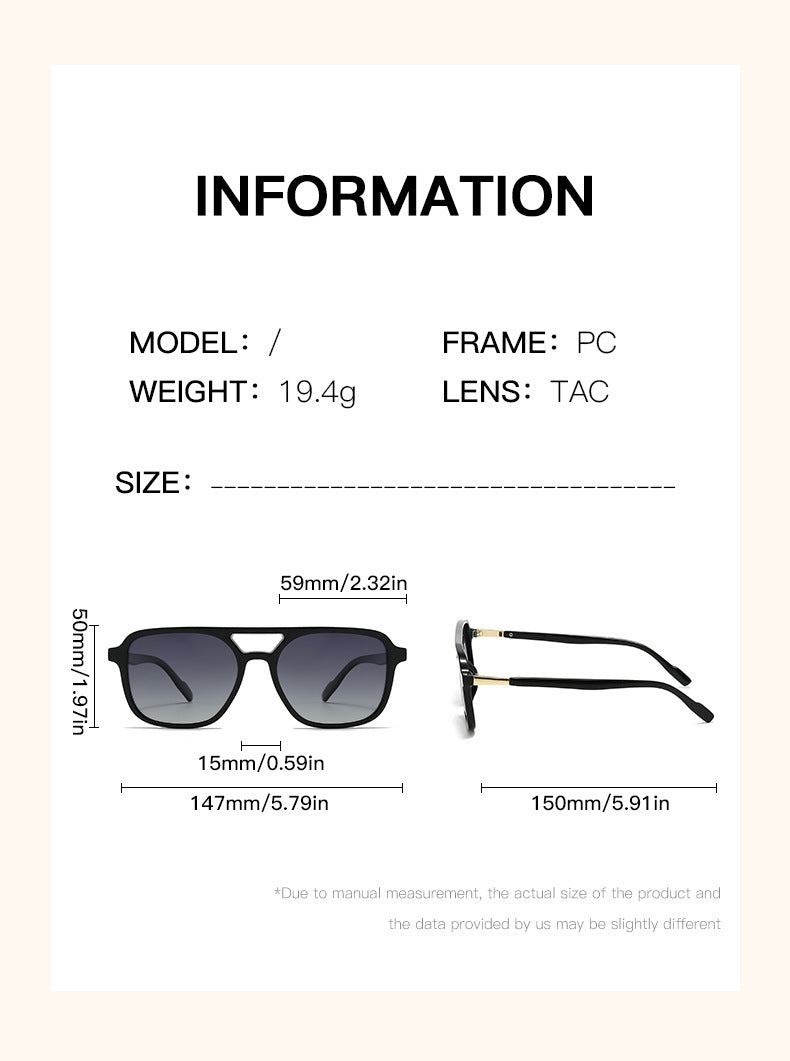 Amber tea Retro Double Bridge Square Frame Polarized Sunglasses - Driving Sun Protection Eyewear V888-ELOSUNG38412