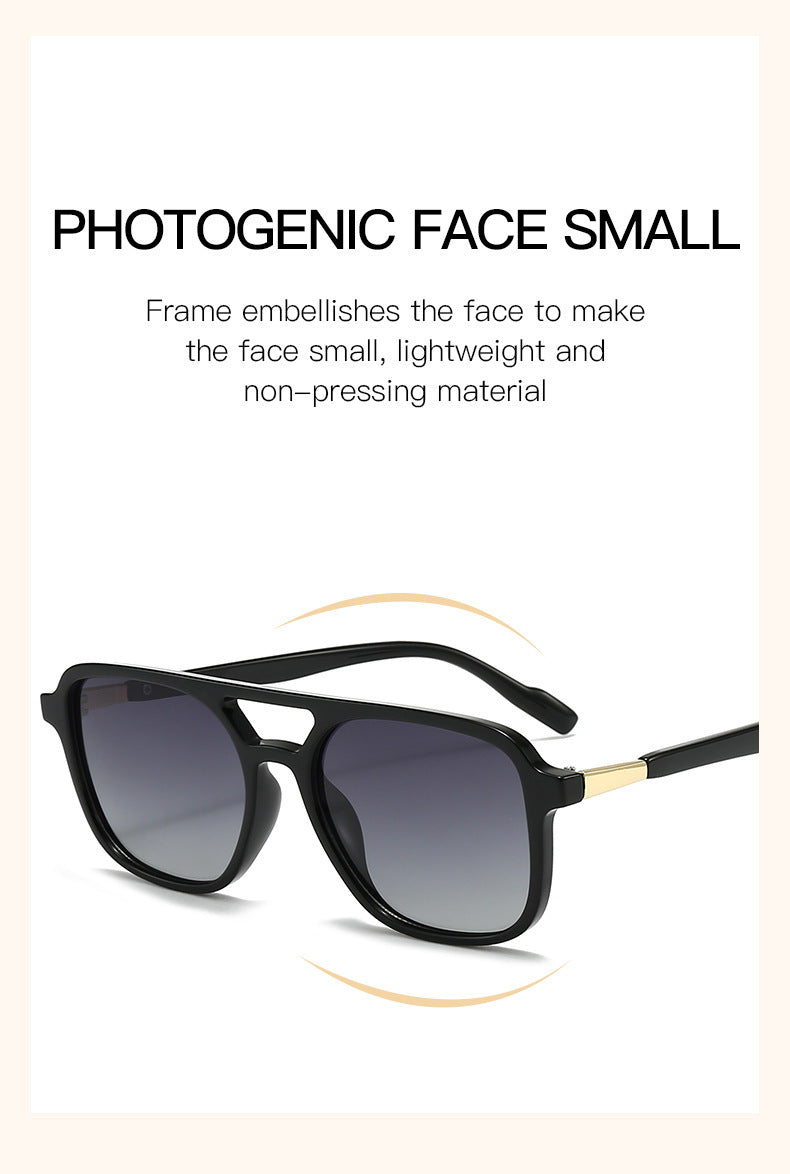 Amber tea Retro Double Bridge Square Frame Polarized Sunglasses - Driving Sun Protection Eyewear V888-ELOSUNG38412