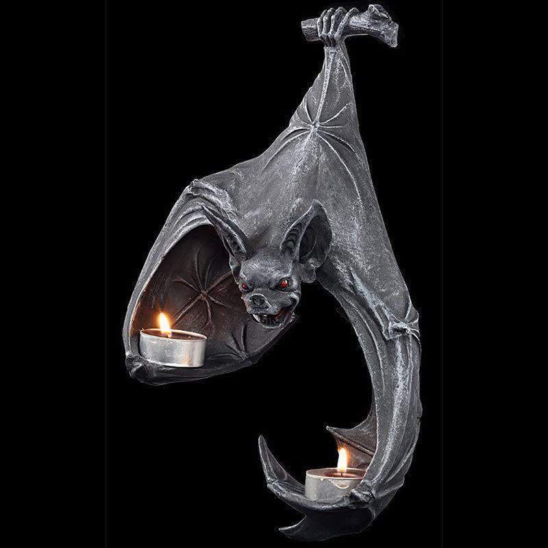 Gothic Bat Wall Tealight Holder - Resin Decor for Spooky Ambiance (16.5x12x22 cm) V888-ELOSUNG38414