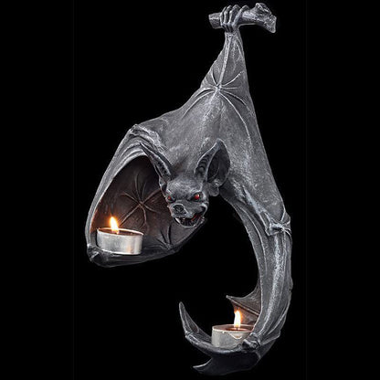 Gothic Bat Wall Tealight Holder - Resin Decor for Spooky Ambiance (16.5x12x22 cm) V888-ELOSUNG38414