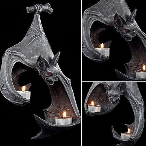 Gothic Bat Wall Tealight Holder - Resin Decor for Spooky Ambiance (16.5x12x22 cm) V888-ELOSUNG38414