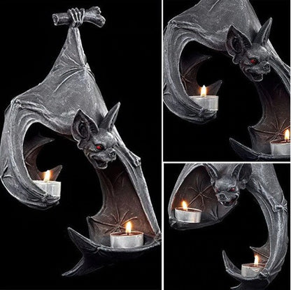 Gothic Bat Wall Tealight Holder - Resin Decor for Spooky Ambiance (16.5x12x22 cm) V888-ELOSUNG38414