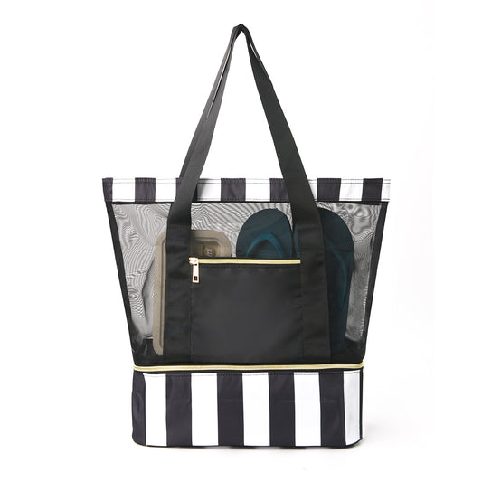Black 2-in-1 Large Capacity Beach Bag - Portable Swim & Travel Tote with Insulated Cooler (45x17x40 cm) V888-ELOSUNG38422