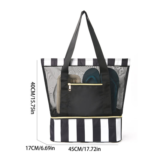 Black 2-in-1 Large Capacity Beach Bag - Portable Swim & Travel Tote with Insulated Cooler (45x17x40 cm) V888-ELOSUNG38422