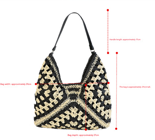 Beige Stylish Woven Shoulder Bag - Fashionable Versatile Handbag & Crossbody Straw Beach Tote (39x27x39 cm) V888-ELOSUNG38424
