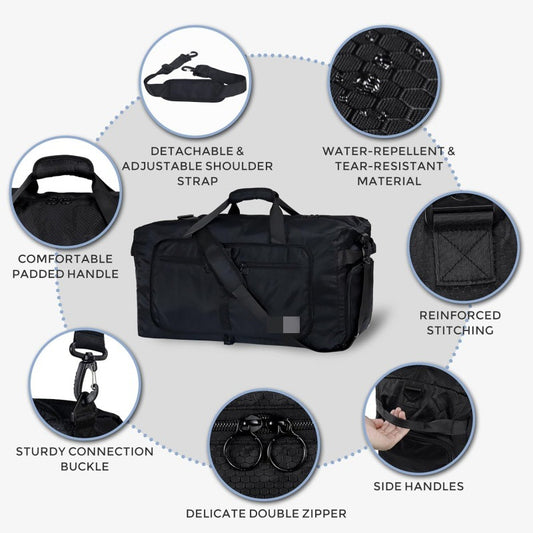 Large Capacity Foldable Travel Duffle Bag - Detachable Shoulder Strap, Gym & Yoga Storage, Business Luggage & V888-ELOSUNG38432