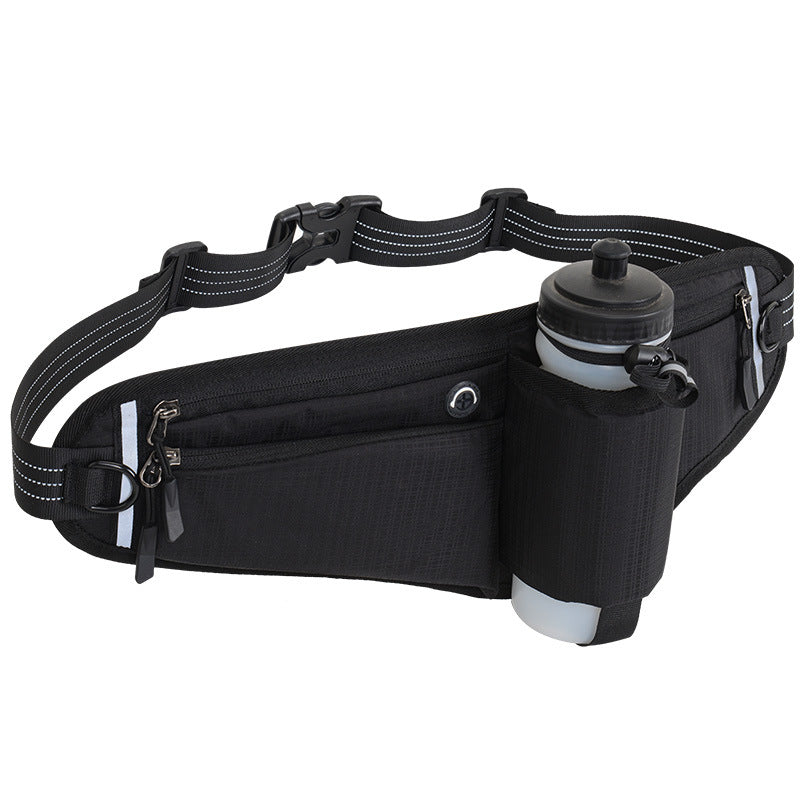 Black Adjustable Running Waist Pack with Water Bottle Holder, Reflective Design, and Multiple Storage Pockets V888-ELOSUNG38459