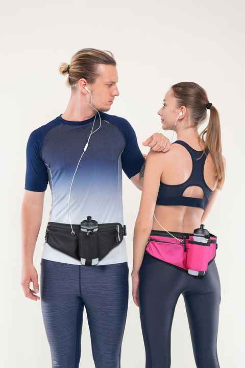 Black Adjustable Running Waist Pack with Water Bottle Holder, Reflective Design, and Multiple Storage Pockets V888-ELOSUNG38459