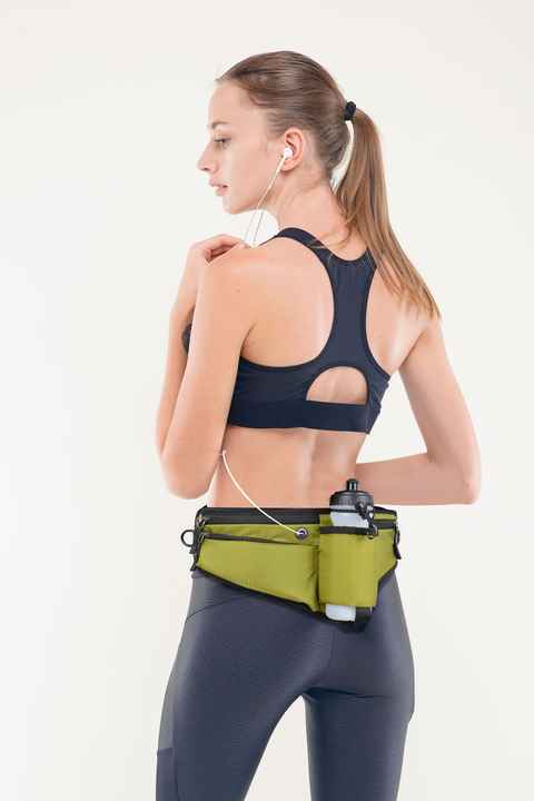Green Adjustable Running Waist Pack with Water Bottle Holder, Reflective Design, and Multiple Storage Pockets V888-ELOSUNG38462