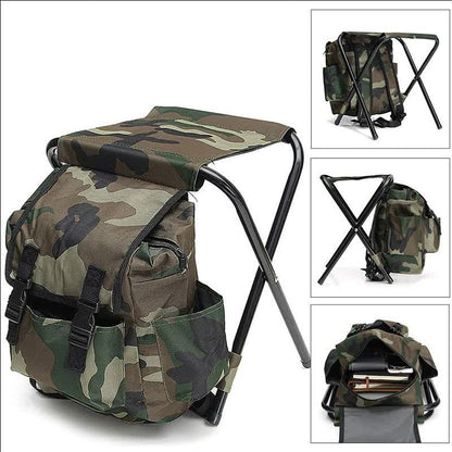 Camouflage Foldable Backpack with Built-in Chair - Multi-Functional Outdoor Camping Stool Bag V888-ELOSUNG38468