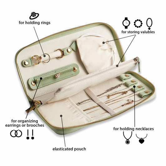Green Portable Travel Jewelry Organizer - Anti-Tangle Storage for Necklaces, Earrings, Rings & Bracelets V888-ELOSUNG38474