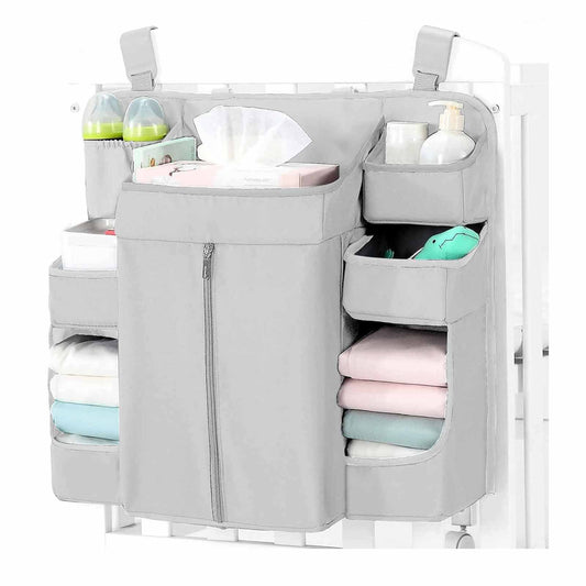 Light Grey Nursery Storage Organizer - Heavy Duty Reinforced Hanging Diaper Caddy for Crib or Wall (58x30x50 V888-ELOSUNG38478