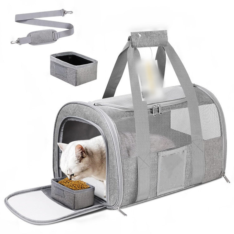 Grey Large Cat & Small Dog Carrier - Soft-Sided, Foldable & Breathable Pet Travel Bag (43x30x28 cm) V888-ELOSUNG38484