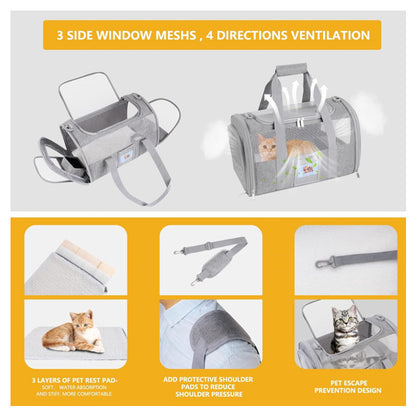 Grey Large Cat & Small Dog Carrier - Soft-Sided, Foldable & Breathable Pet Travel Bag (43x30x28 cm) V888-ELOSUNG38484