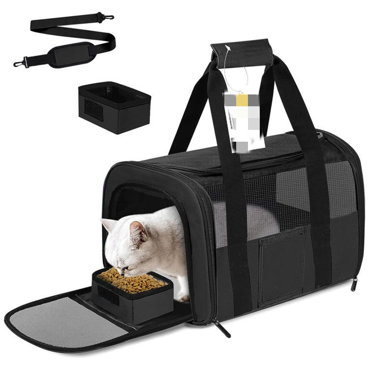 Black Large Cat & Small Dog Carrier - Soft-Sided, Foldable & Breathable Pet Travel Bag (43x30x28 cm) V888-ELOSUNG38485