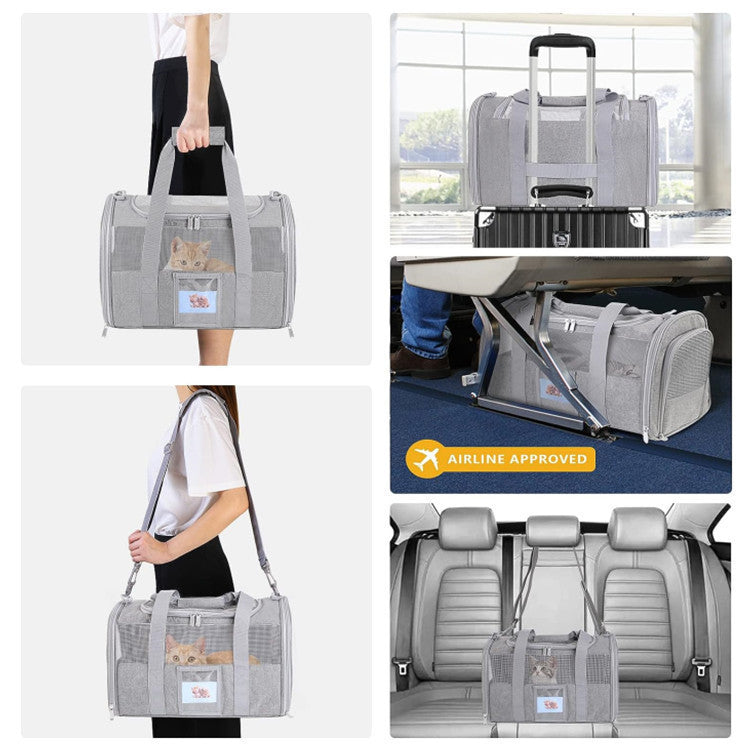 Black Large Cat & Small Dog Carrier - Soft-Sided, Foldable & Breathable Pet Travel Bag (43x30x28 cm) V888-ELOSUNG38485