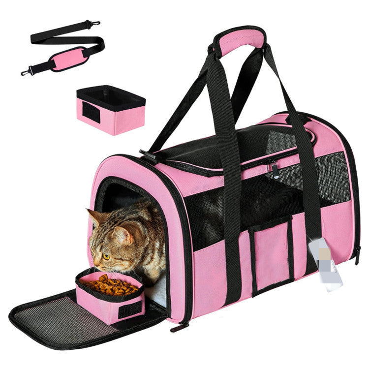 Pink Large Cat & Small Dog Carrier - Soft-Sided, Foldable & Breathable Pet Travel Bag (43x30x28 cm) V888-ELOSUNG38486