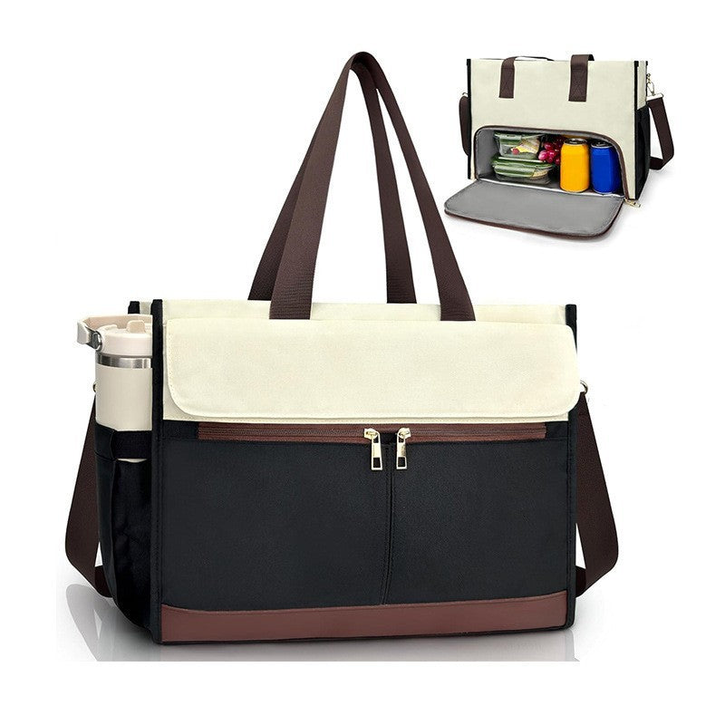 Black-brown Large Capacity Insulated Lunch Tote Bag with Shoulder Strap Leakproof Cooler Handbag Multi-Pocket V888-ELOSUNG38501